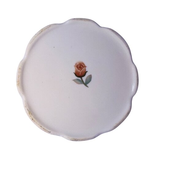 Vtg Porcelain Trinket Box Hand Painted Roses Round Vanity Jewelry Dresser Dish - Picture 7 of 8